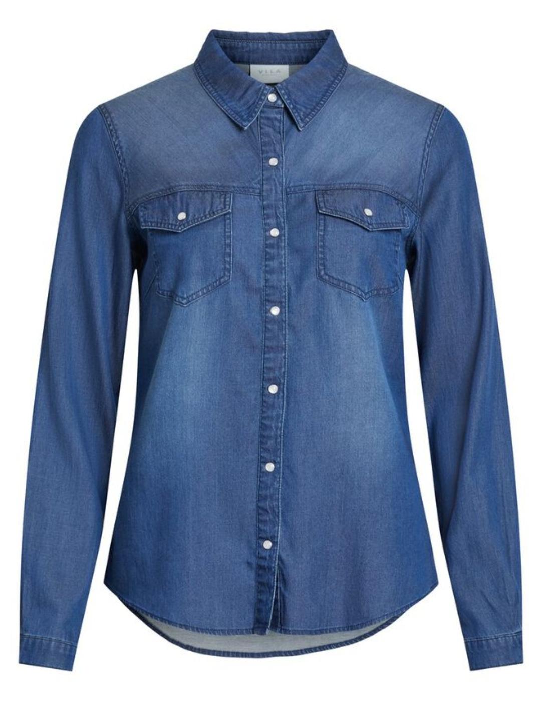 Camisa Vila Bista azul oscuro para mujer-&