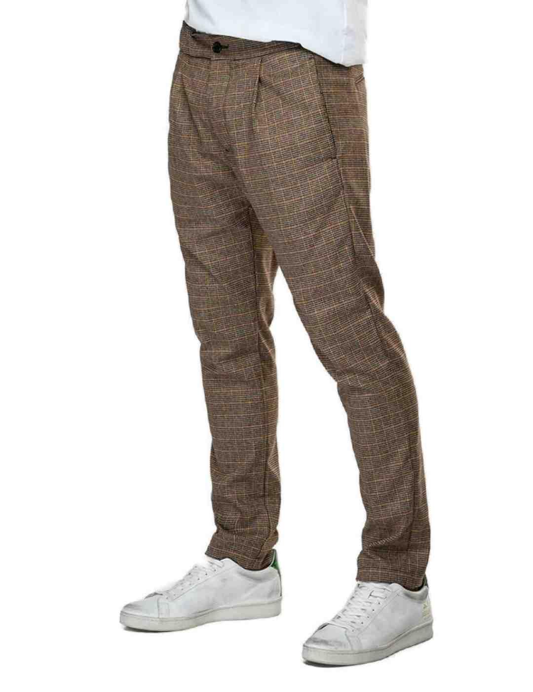 Pantalon Replay chino cuadros beige para hombre-z