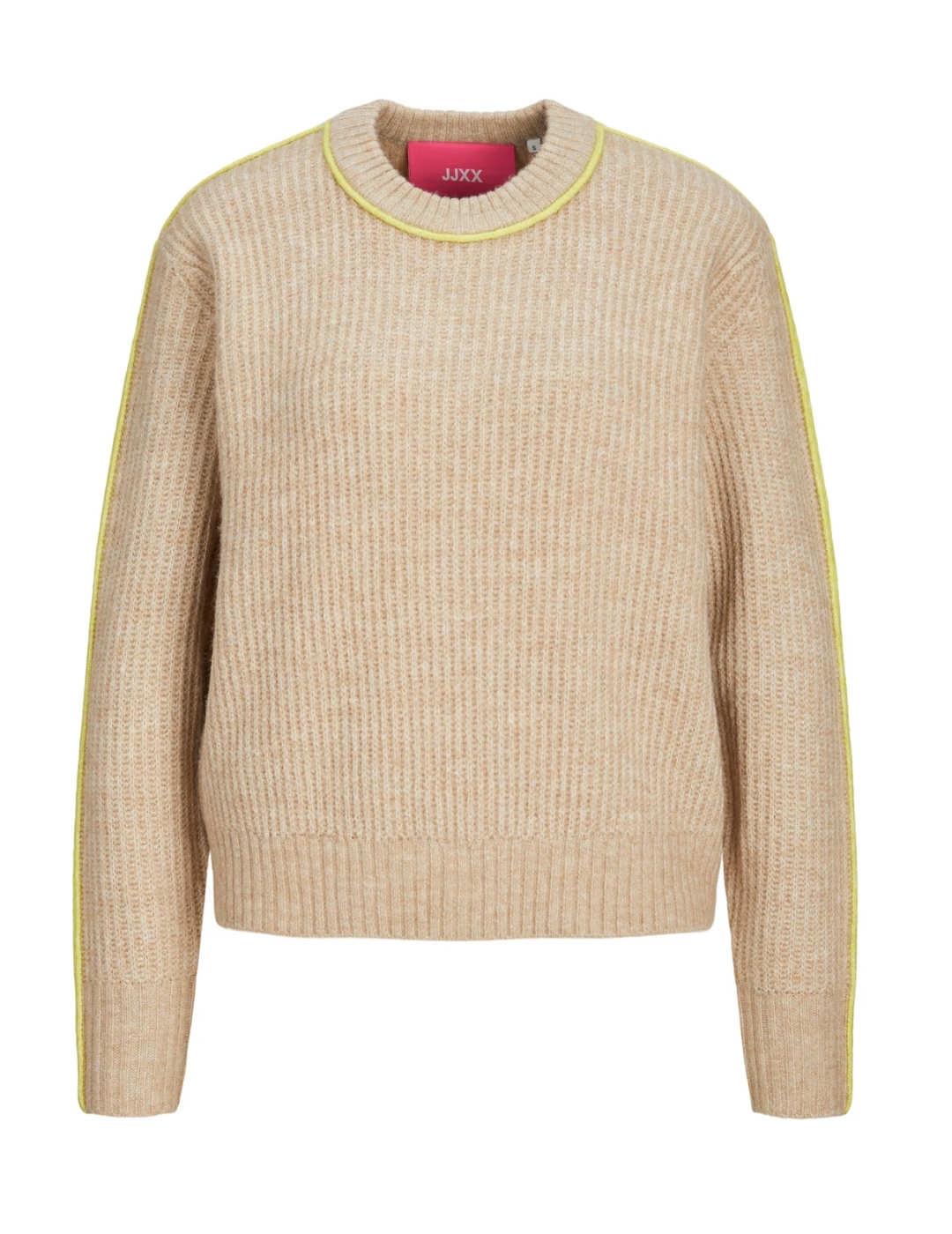 Jersey JJXX Leonora beige de punto cuello redondo para mujer