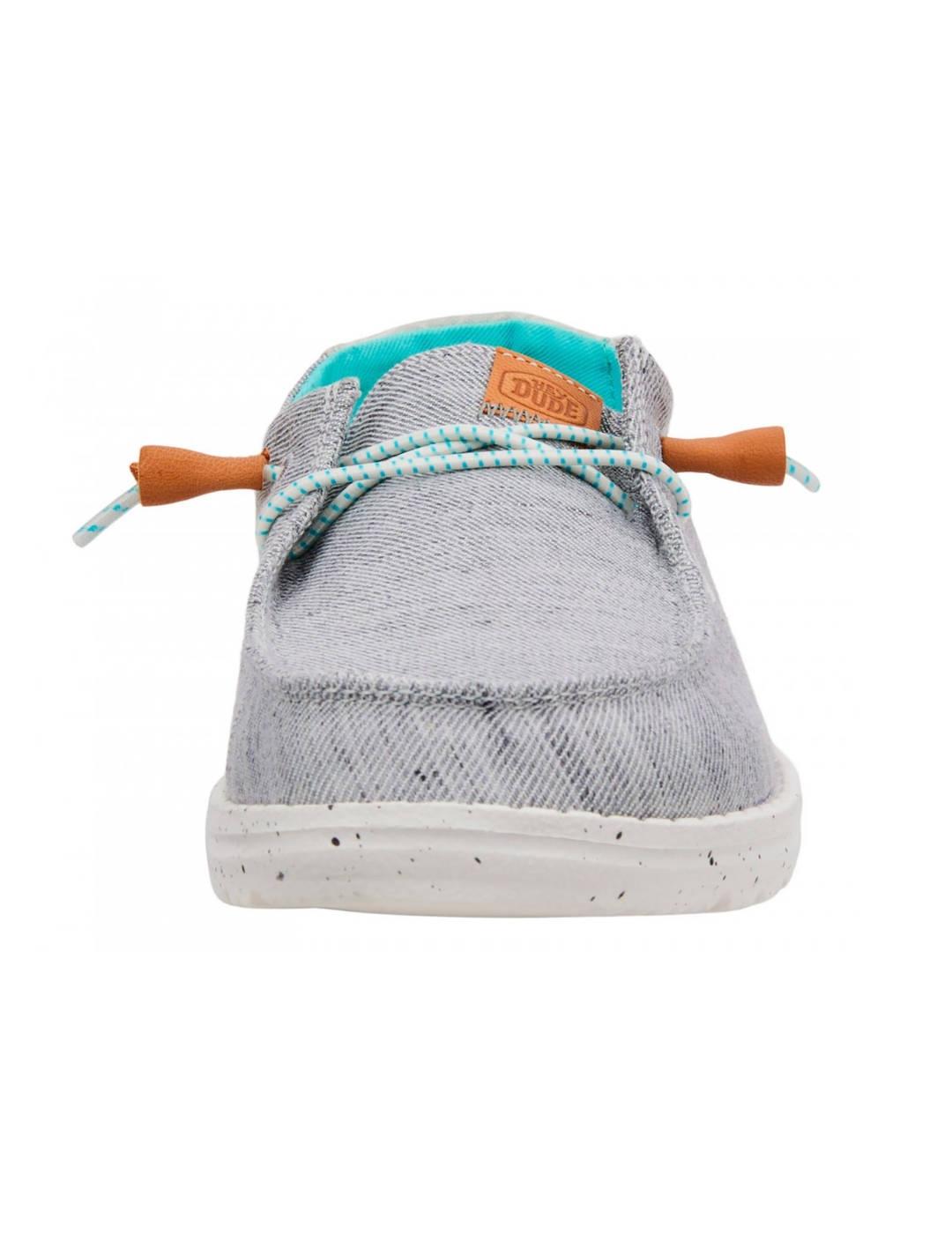 Mocasín HeyDude Wendy gris y turquesa para mujer