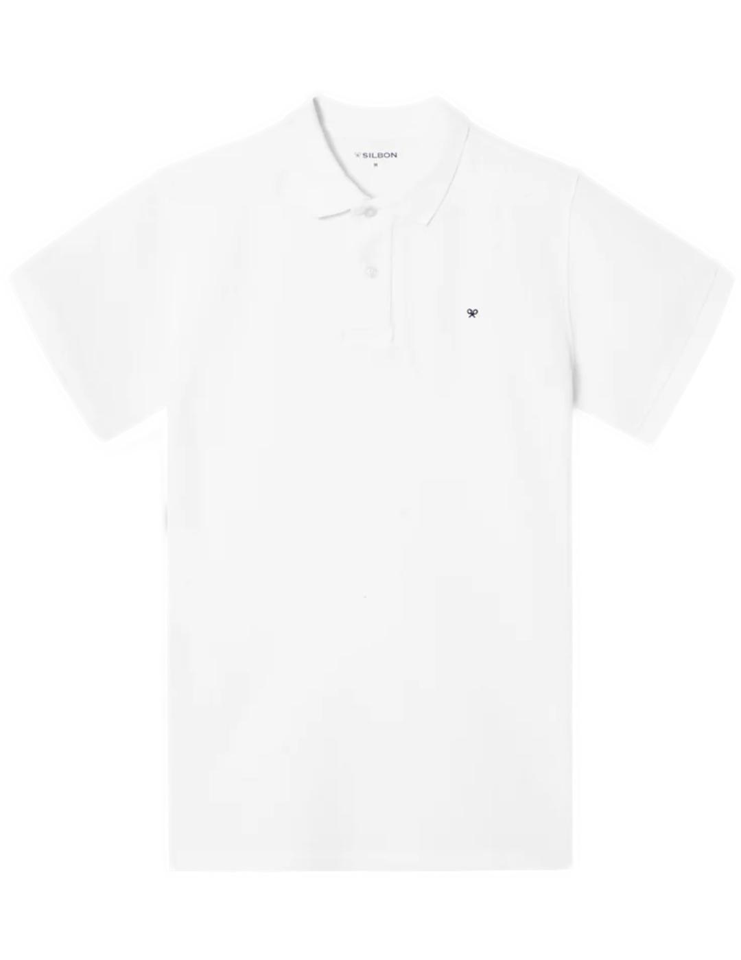 Polo Silbon clasico liso blanco de hombre-&