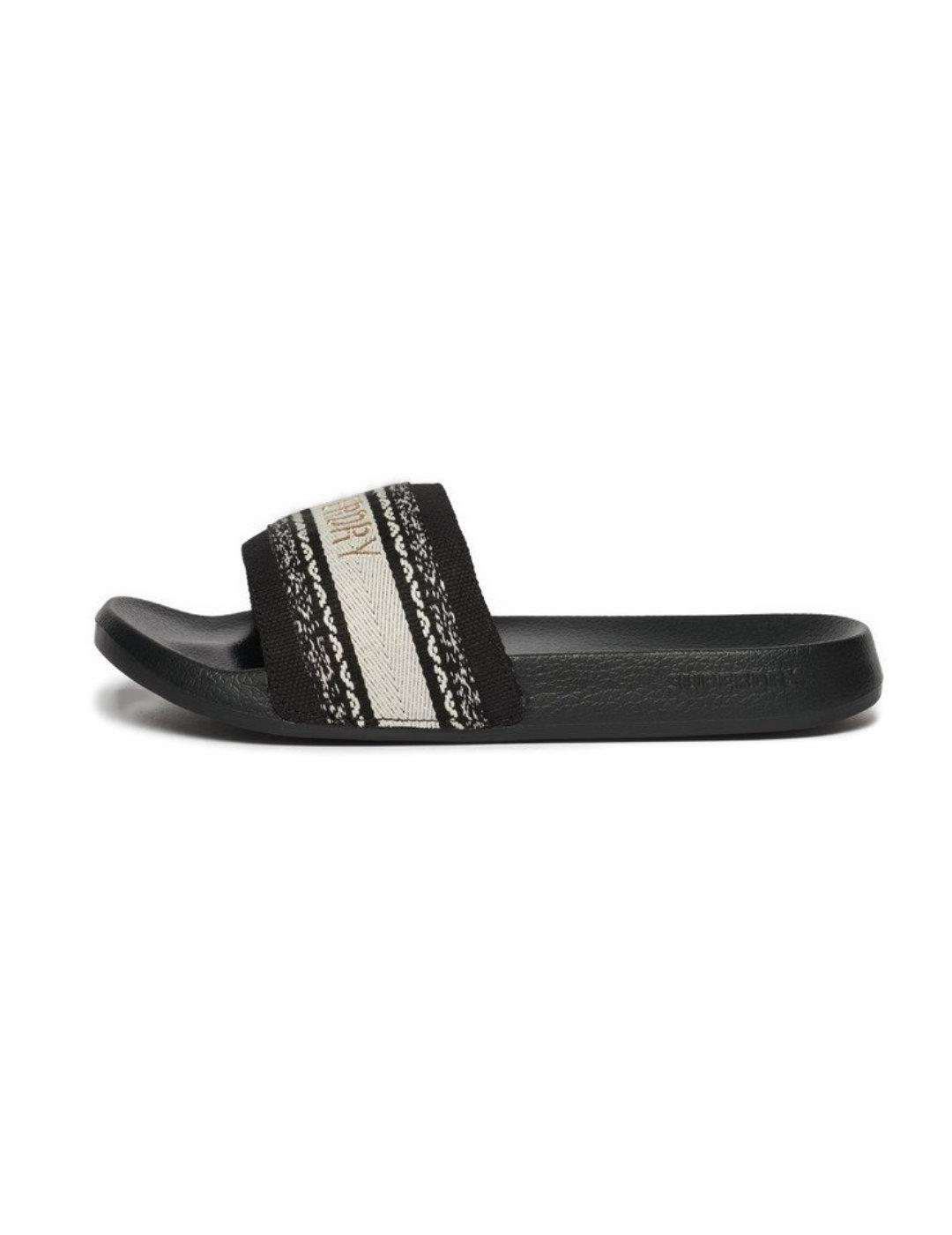 Chanclas Superdry Interest negro y beige para mujer
