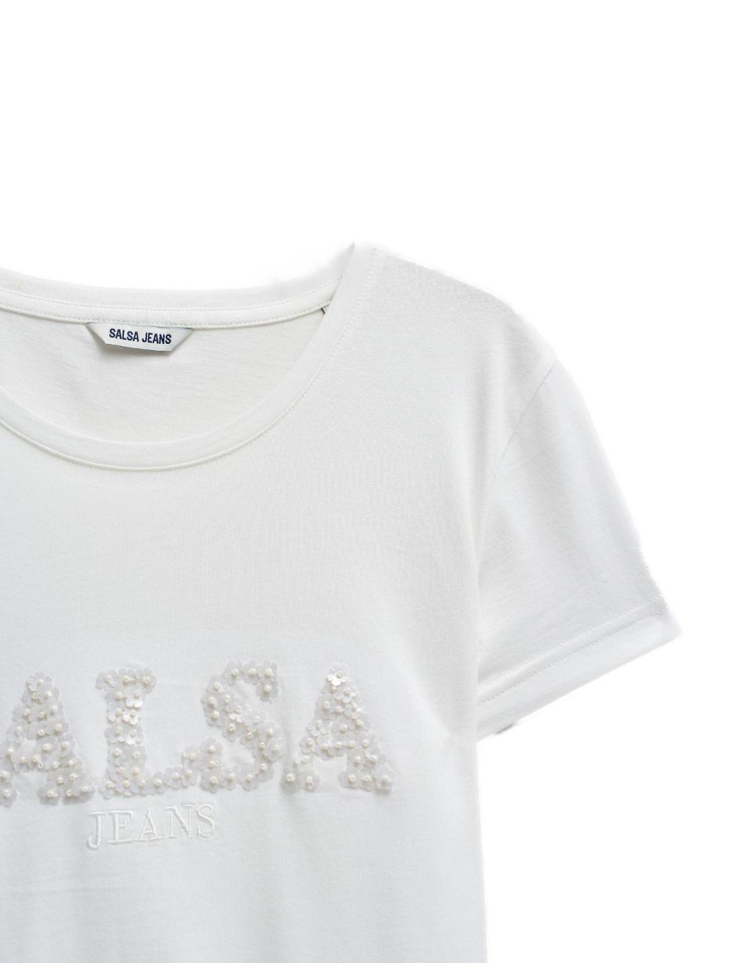 Camiseta Salsa blanca logo floral manga corta para mujer