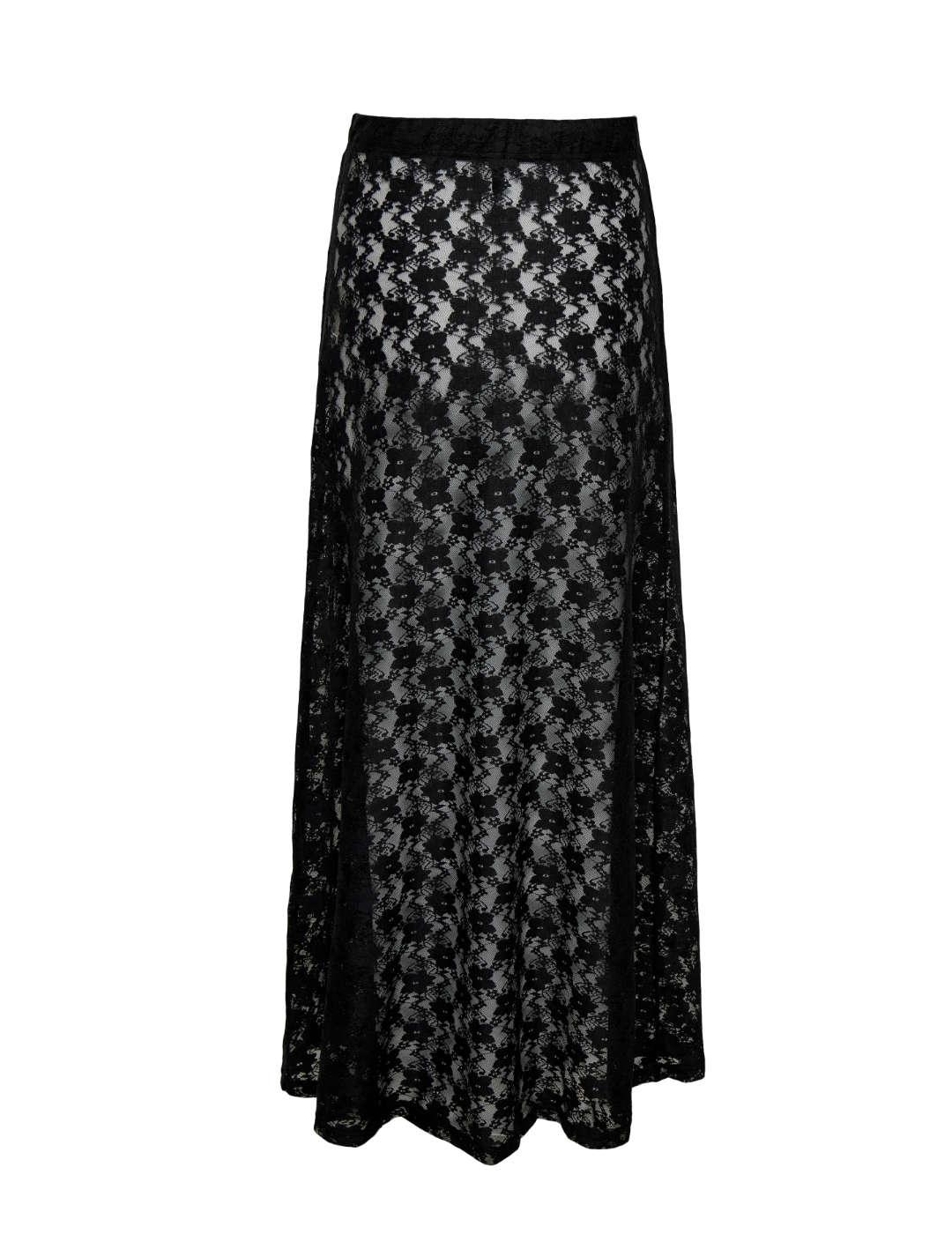 Falda midi Only Jen transparencias negra bordados para mujer