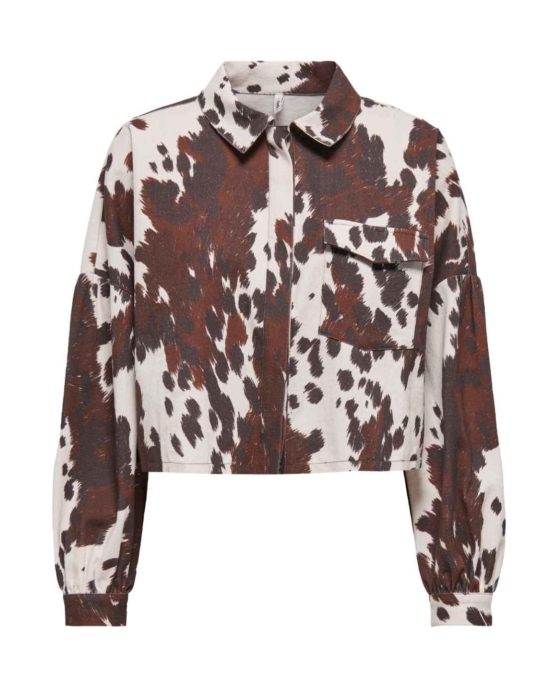 Camisa Only Canny beige y chocolate estampado para mujer
