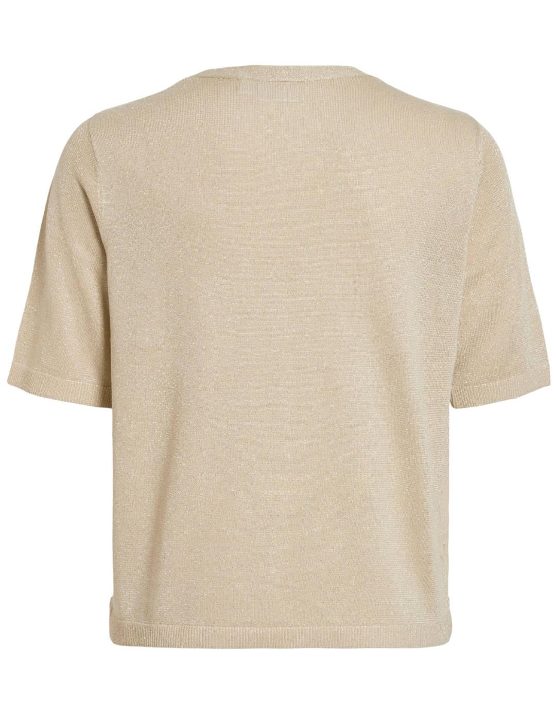 Camiseta Vila Anta cuello V beige manga corta para mujer