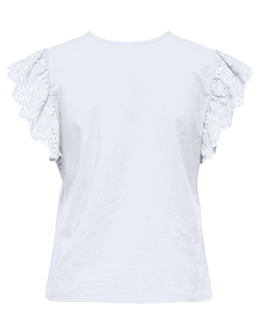 Camiseta Only Lou blanca troquelada con volantes para mujer