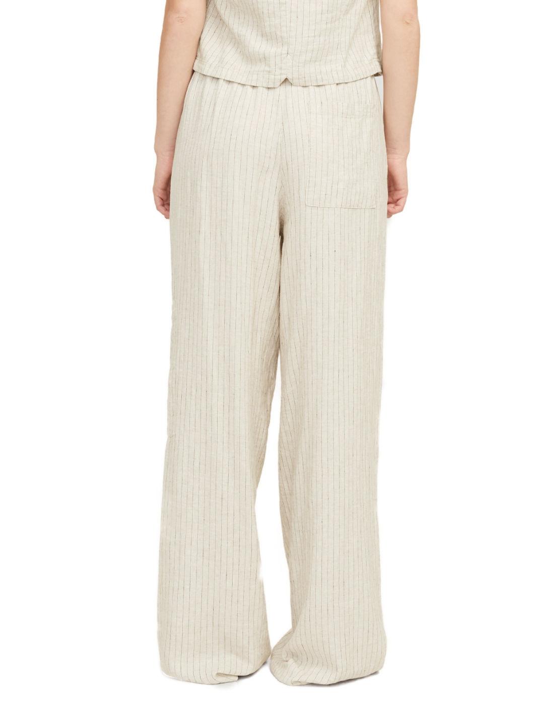 Pantalón JJXX Breeze beige rayas de lino para mujer