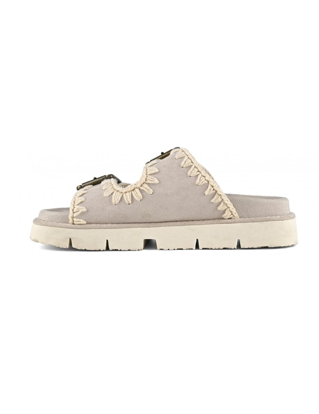 Sandalia Mou bio tiras beige de serraje para mujer