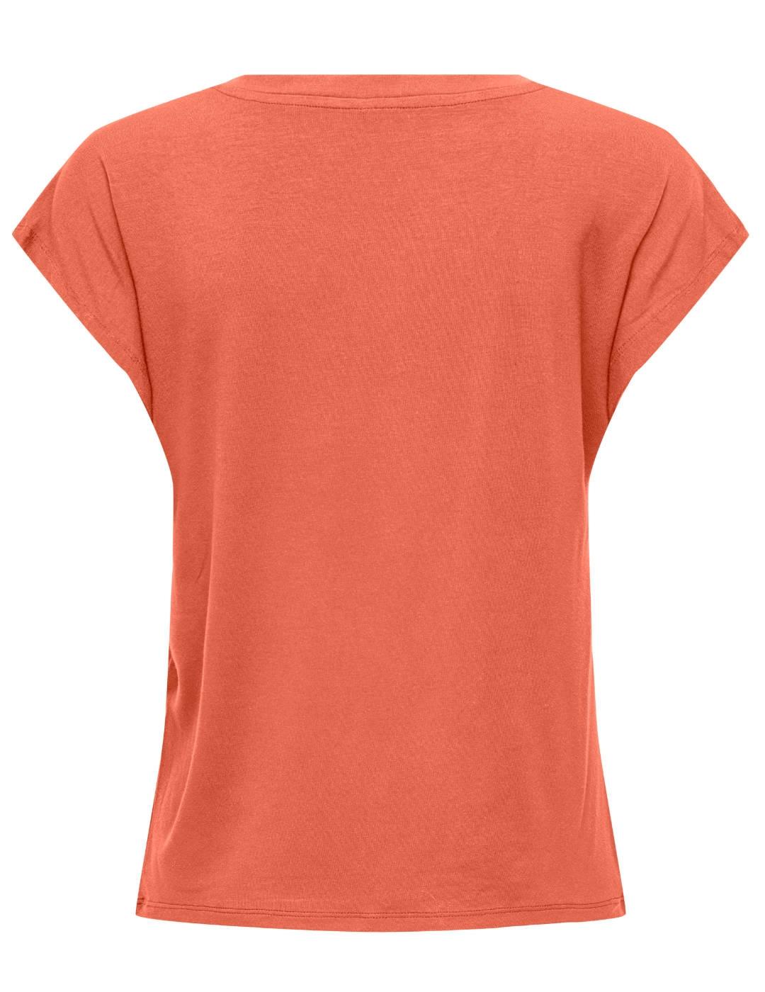 Camiseta Only Rilla a pico naranja manga corta para mujer