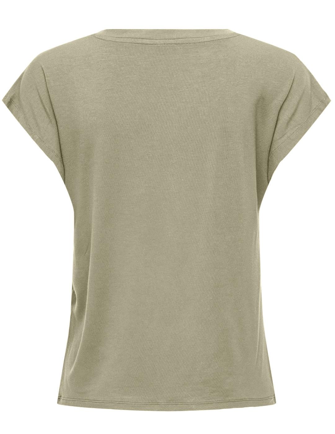 Camiseta Only Rilla a pico verde manga corta para mujer