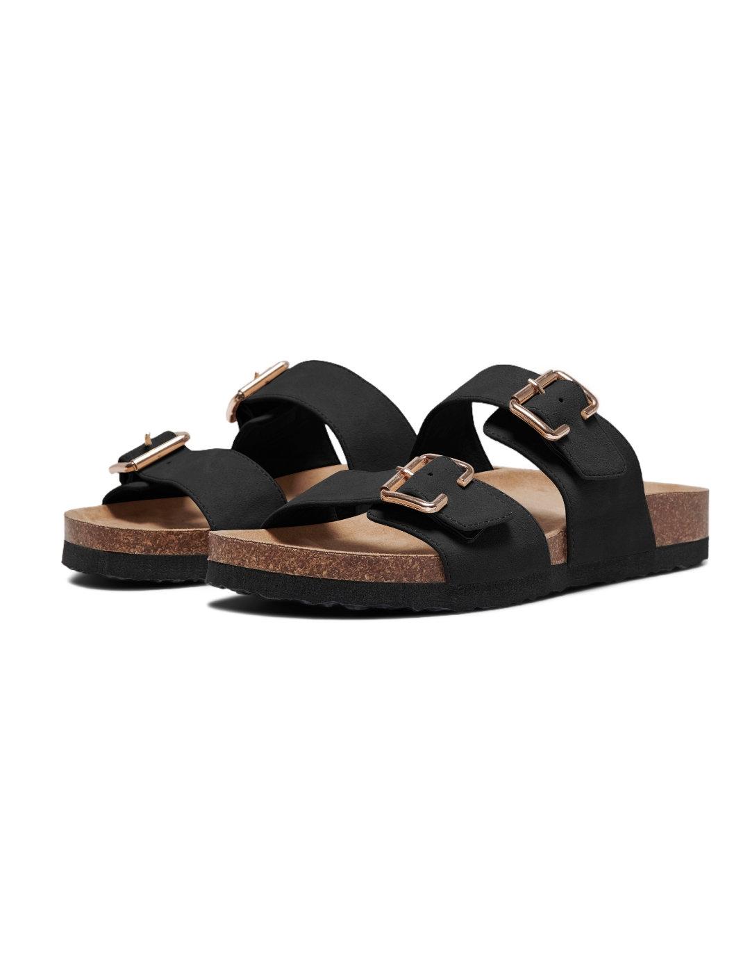 Sandalias Only Strap Buckle negras doble tira para mujer