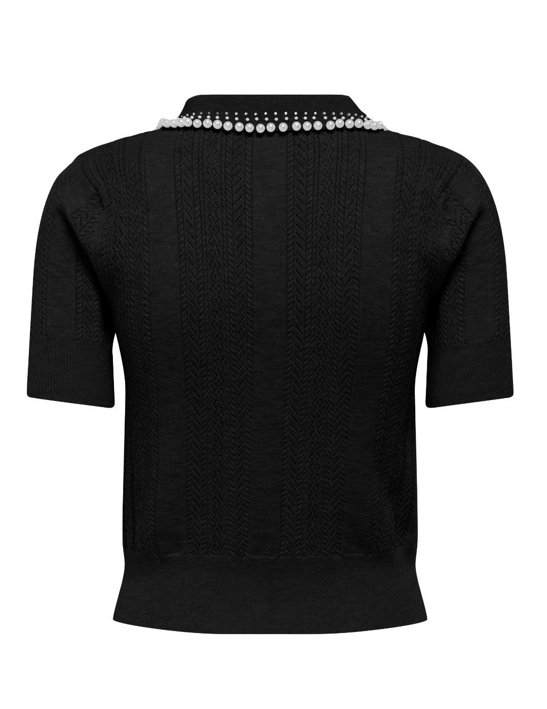 Polo Only cuello perlado negro manga corta para mujer