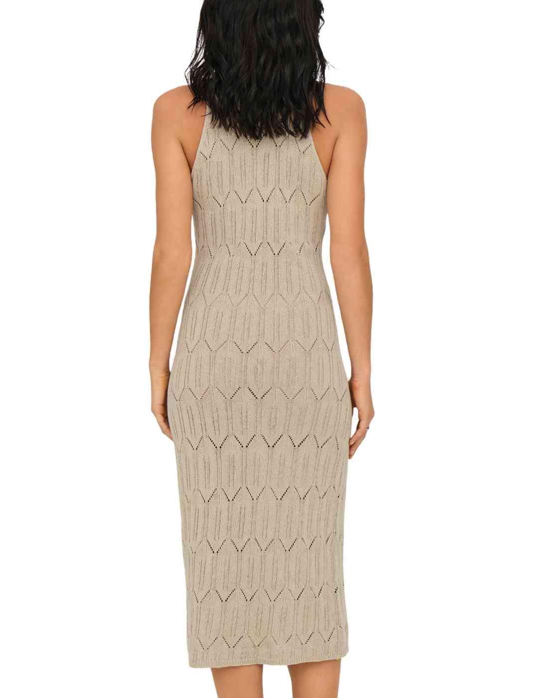Vestido Only Mea midi beige punto sin mangas para mujer