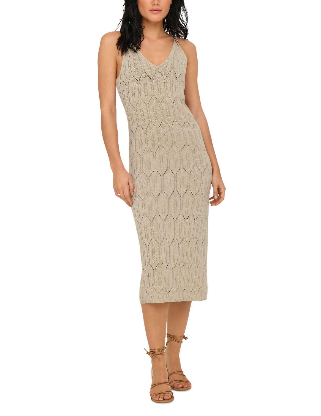 Vestido Only Mea midi beige punto sin mangas para mujer