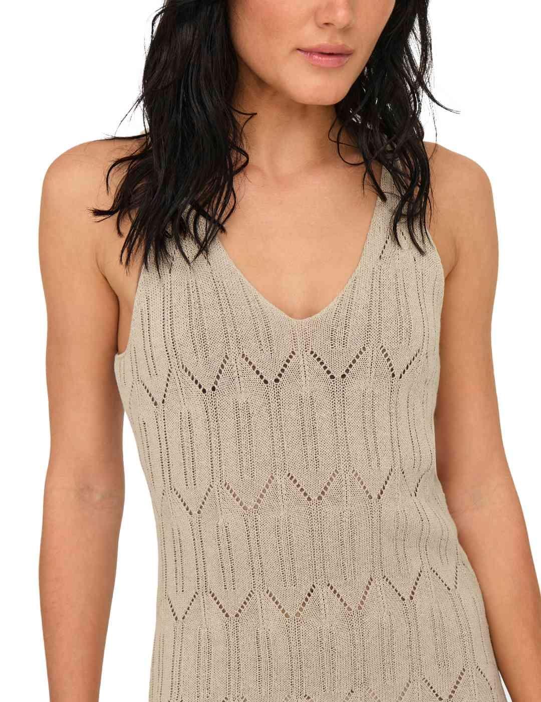 Vestido Only Mea midi beige punto sin mangas para mujer