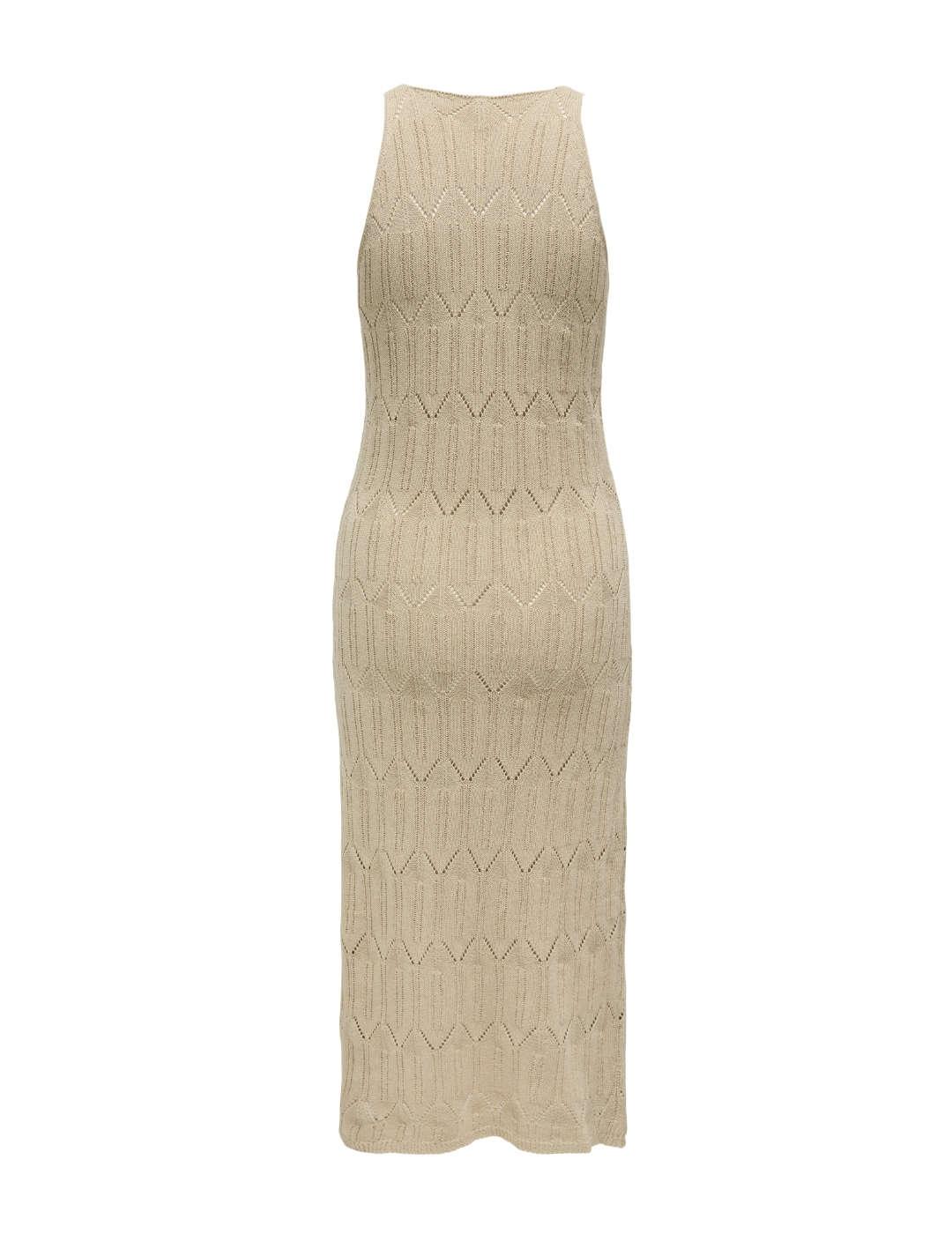 Vestido Only Mea midi beige punto sin mangas para mujer