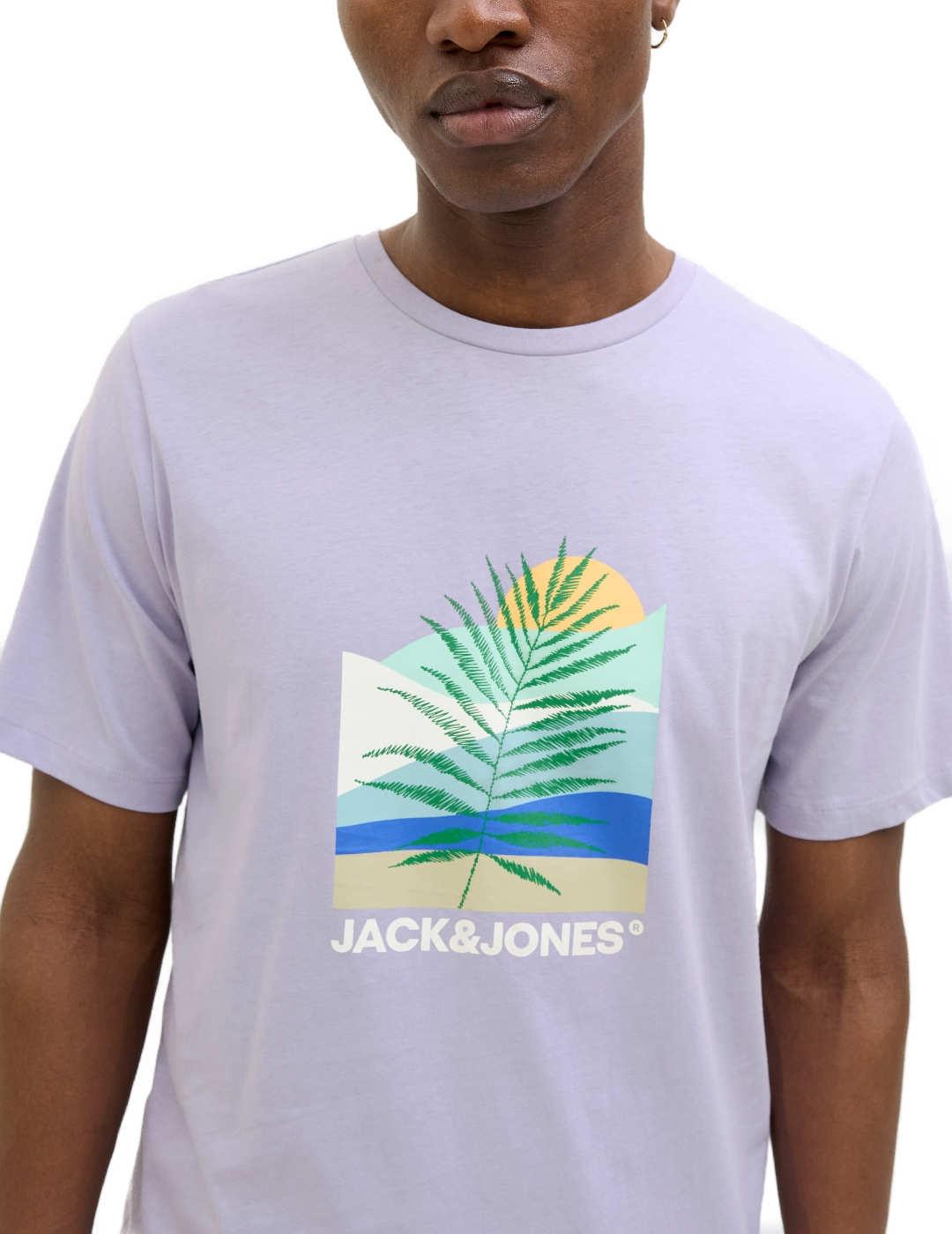 Camiseta Jack&Jones Barbados lila manga corta para hombre