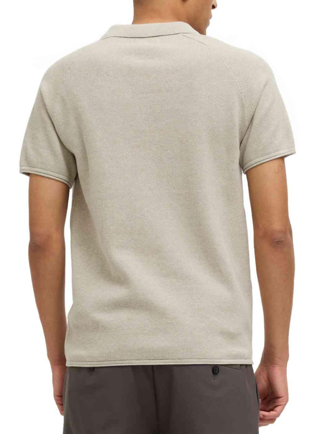 Polo Jack&Jones Hill punto beige cuello abertura para hombre