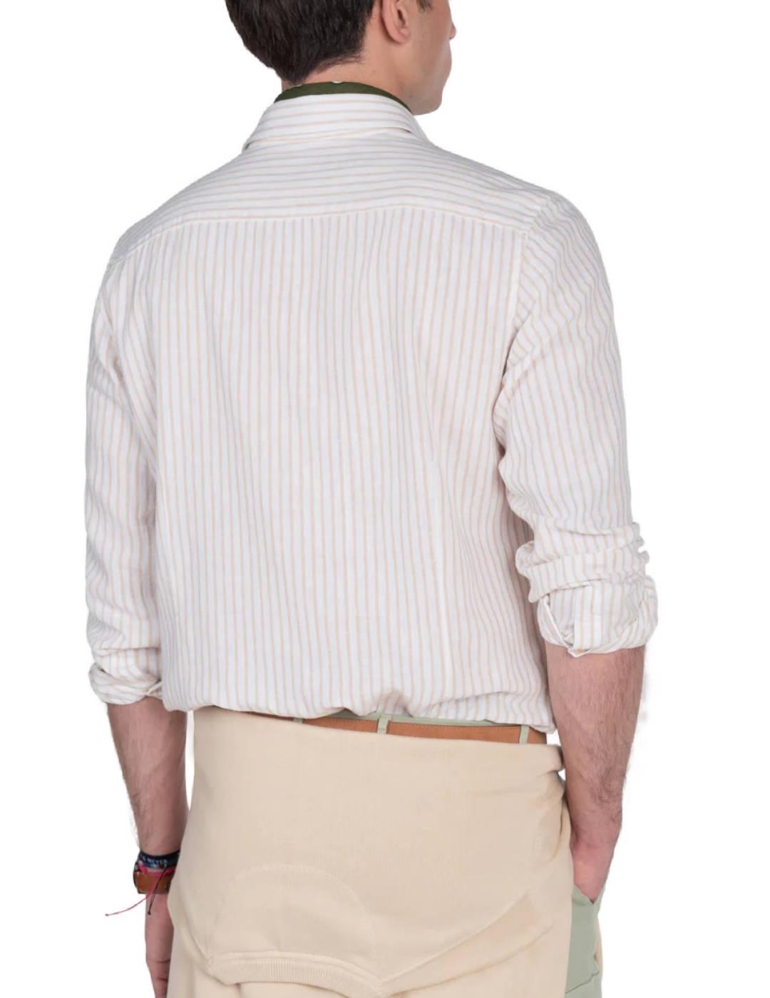 Camisa Harper&Neyer Sicilia camel de lino con rayas hombre