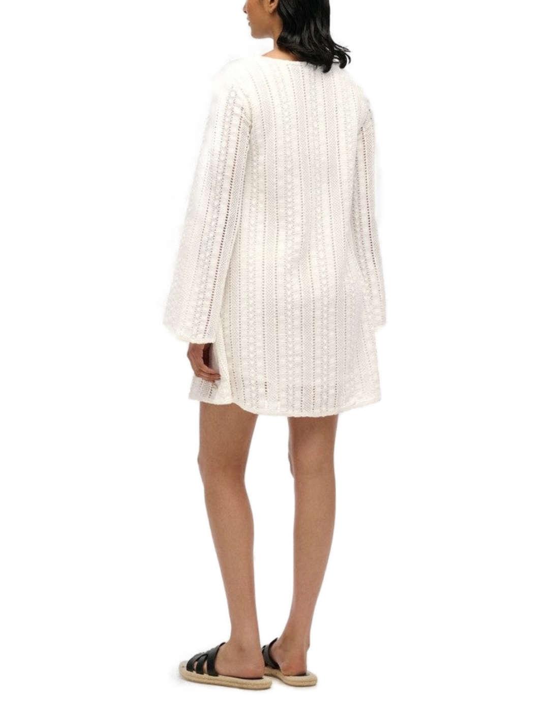 Minivestido Superdry  blanco roto encaje Ibiza para mujer