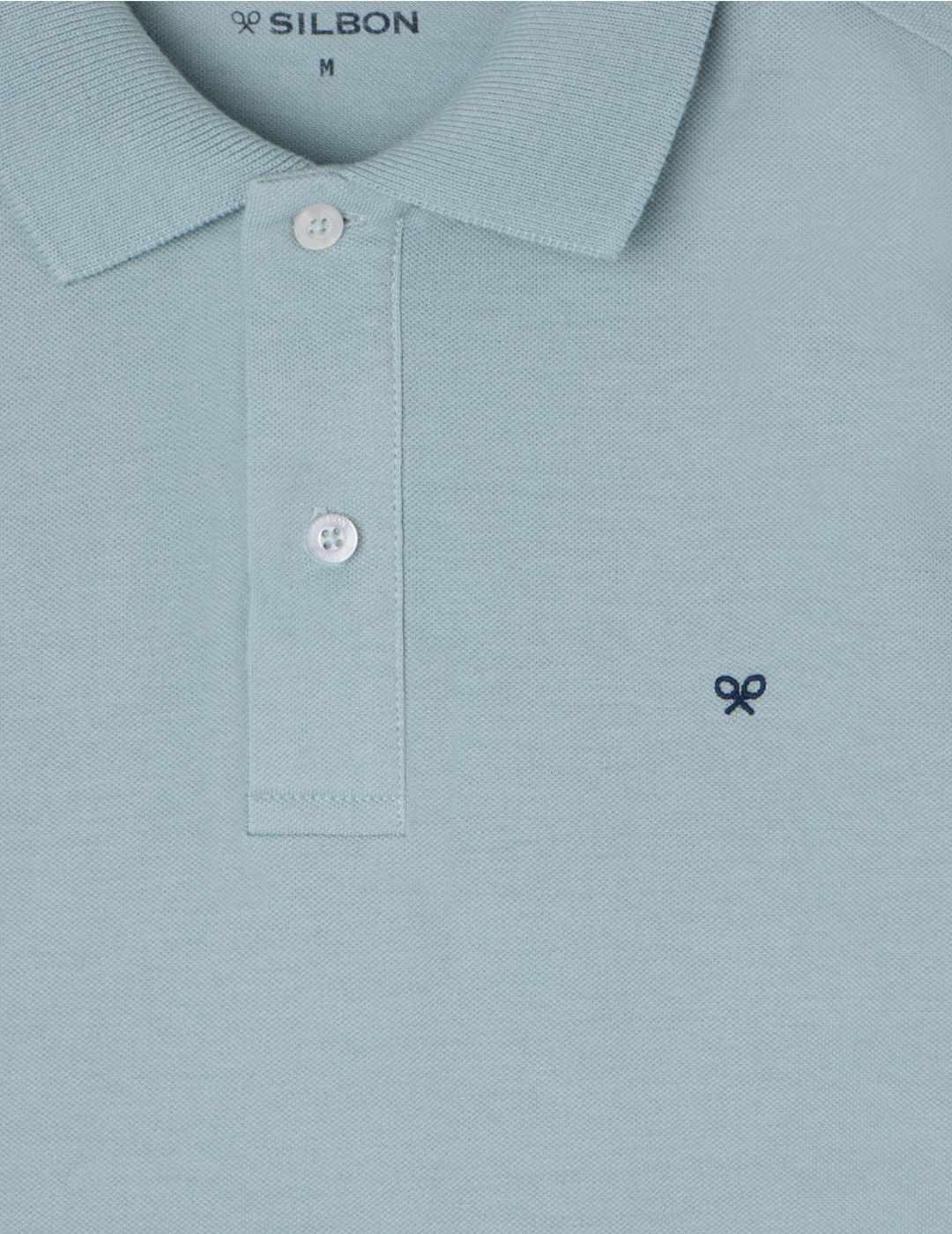 Polo Silbon clasico liso azul grisáceo manga corta de hombre