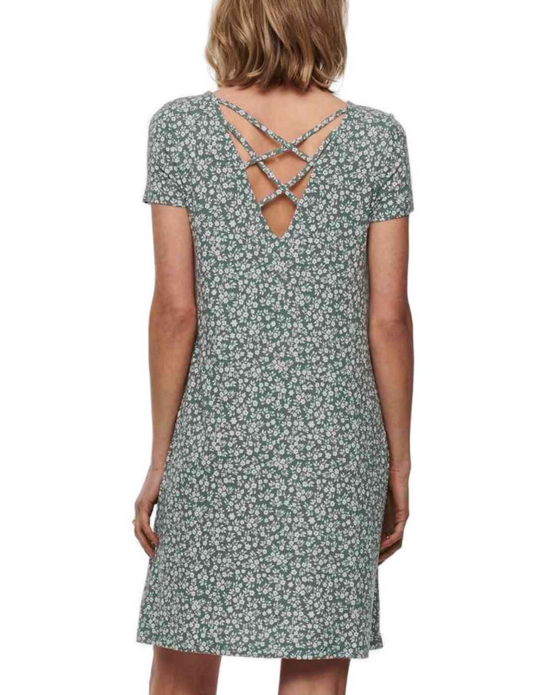 Vestido Only Bera verde estampado flores blancas de mujer