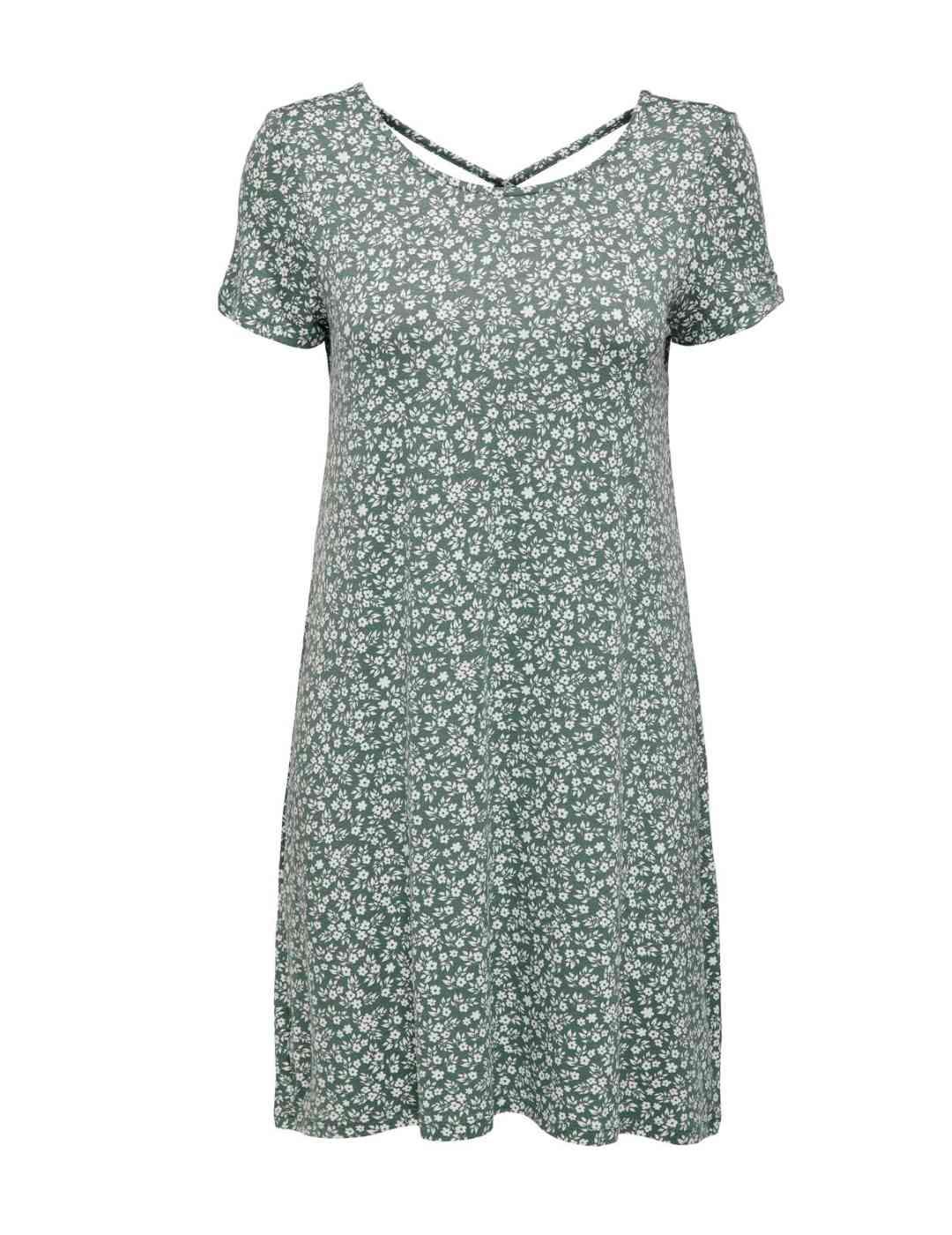 Vestido Only Bera verde estampado flores blancas de mujer