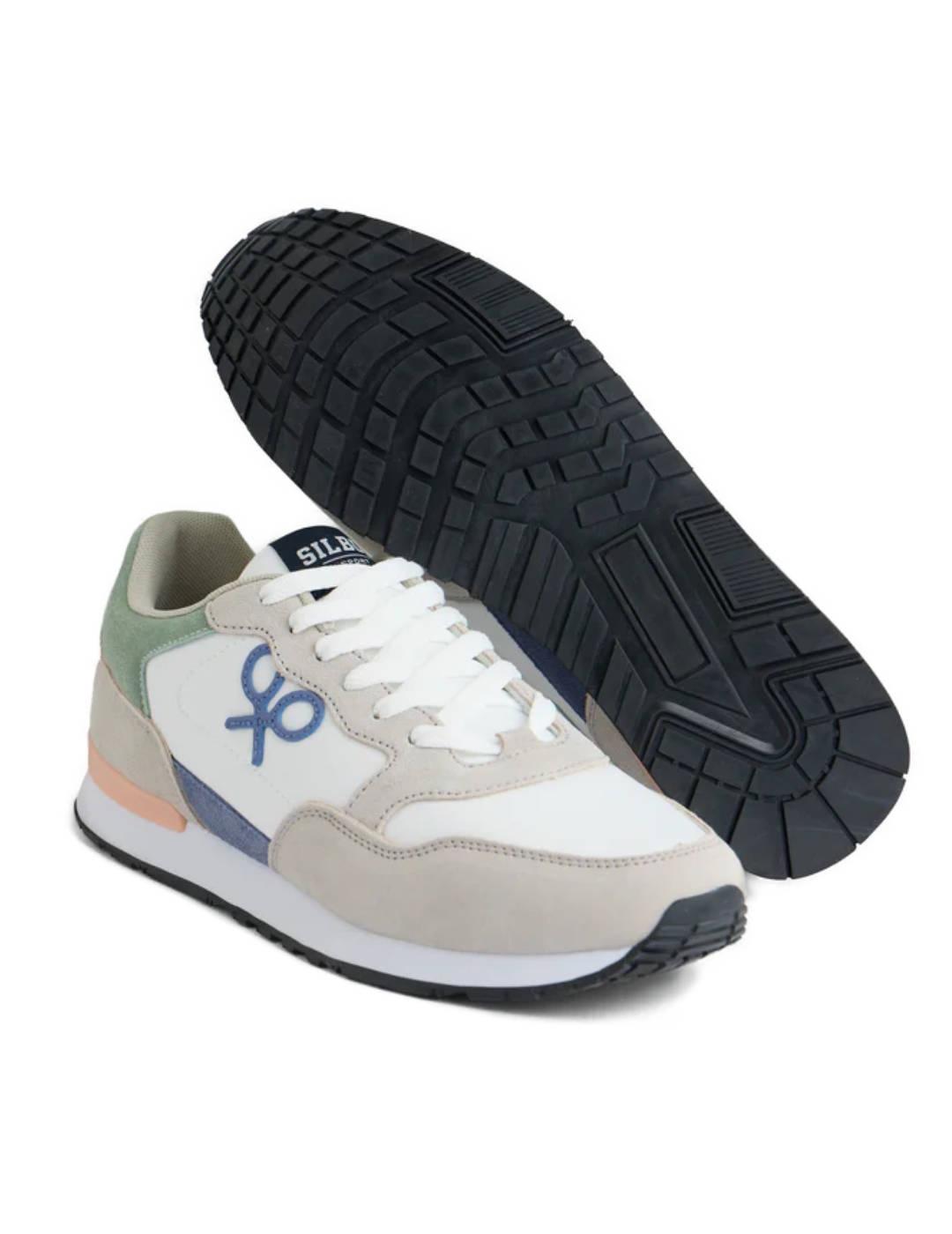 Zapatilla Silbon running style blanca serraje logo de hombre