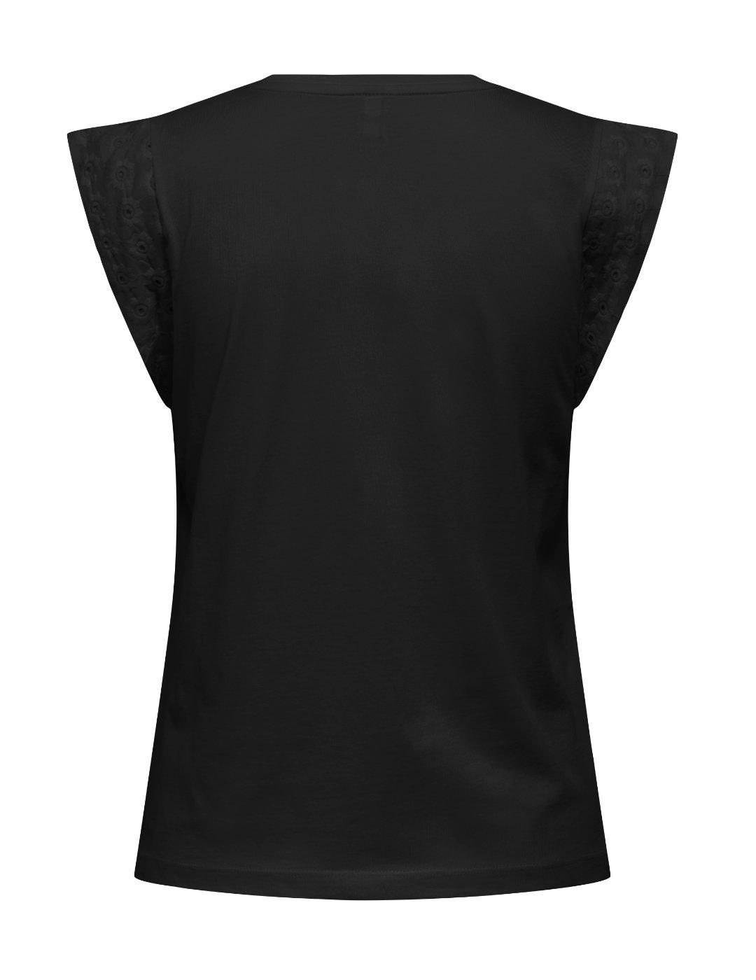 Camiseta Only Henriette negra manga bordada para mujer