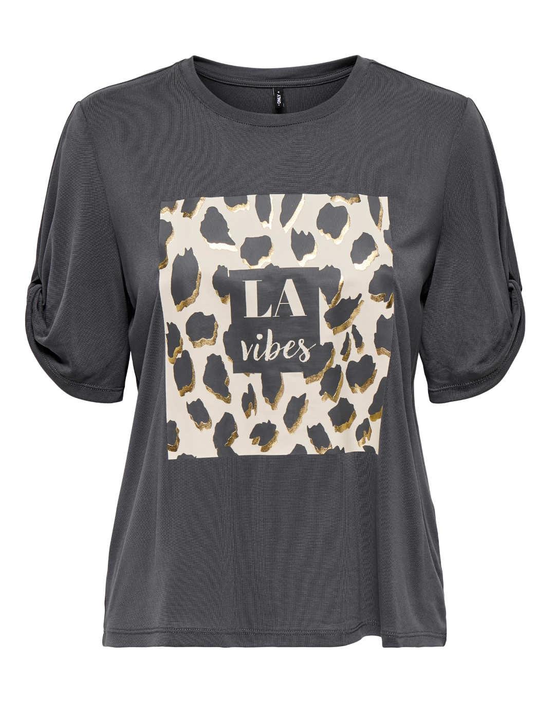 Camiseta Only Free gris oscuro vibes manga corta para mujer