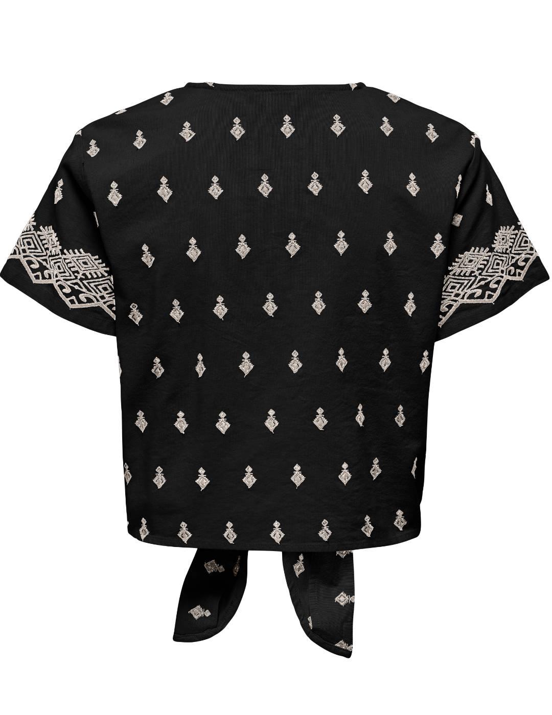 Blusa Only Siesta negra detalles bordados lazo para mujer