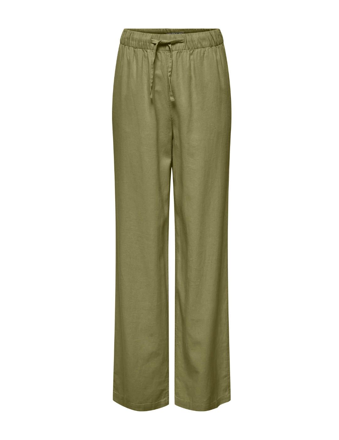 Pantalón Only Caro verde militar lino cordón para mujer