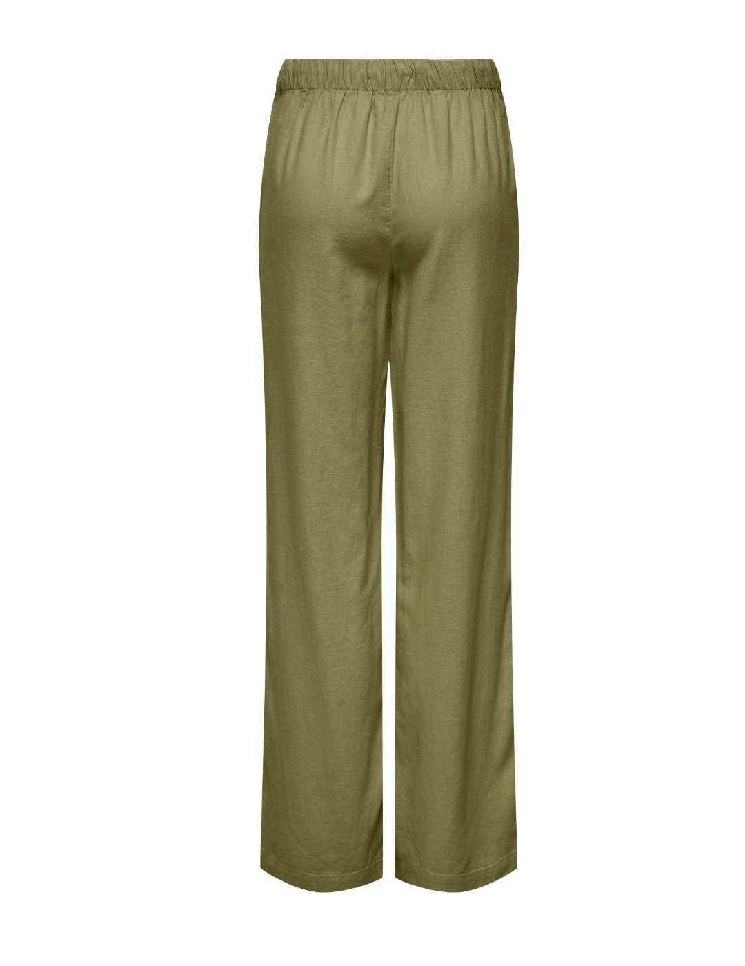 Pantalón Only Caro verde militar lino cordón para mujer