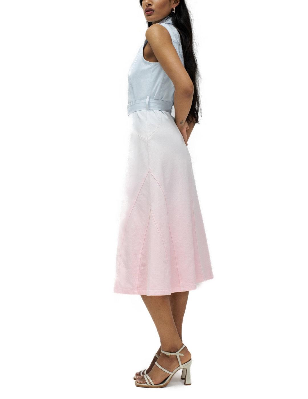 Vestido Salsa denim azul y rosa degradado midi de mujer