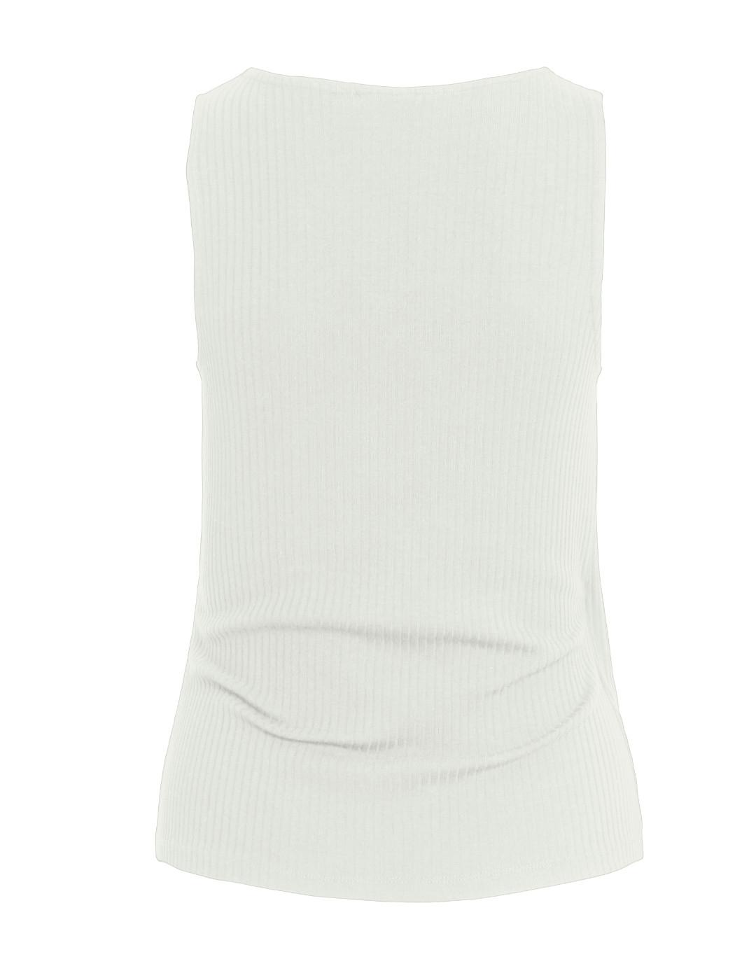 Camiseta Vila Nimeo blanca sisa cuello V acanalada de mujer